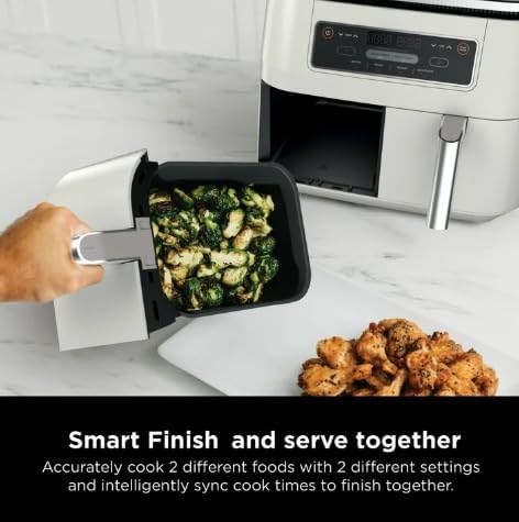 Niinjja 4 in 1 Air Fryer - 8 Qt DualZone FlexBasket | Smart Finish for Cooking 2 Foods 2 Ways - White