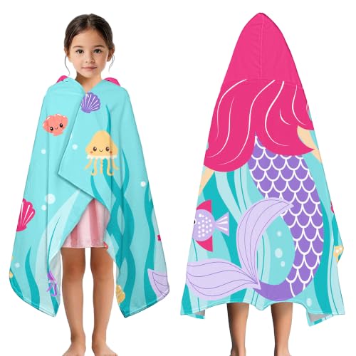 Mermaid Hooded Towels for Kids 30x50 Inches - Soft Absorbent Toddler Beach Wrap - Variation 02.mermaid-01