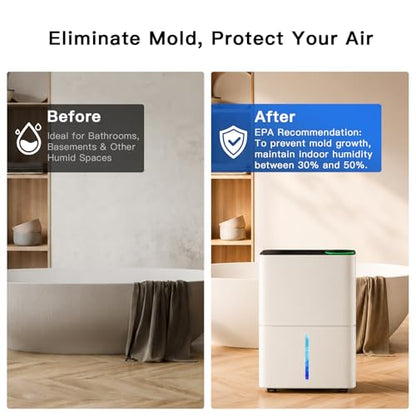 White 1000 Sq. Ft Smart Compressor Dehumidifier with Drain Hose