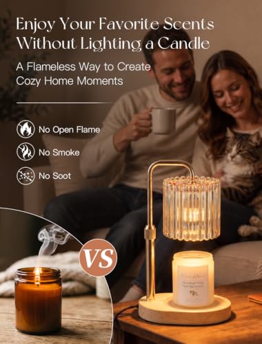Amber Housewarming Gift Set with Scented Candle and Candle Warmer Lamp - Gold