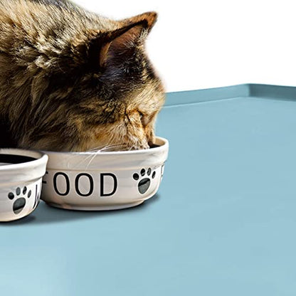 EIOKIT Dog Food Mat,Silicone Waterproof Food Tray,Non Slip Pet Bowl Mats Placemat,0.6" Raised Edge,Suitable for Most Small and Medium Sized Pets,24" x 16"