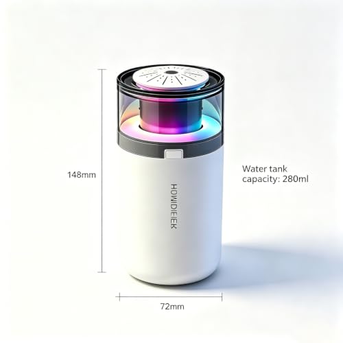 Mini Humidifier with Essential Oil Diffuser - 280ML, Black, Adjustable Light