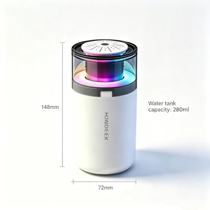 Mini Humidifier with Essential Oil Diffuser - 280ML, Black, Adjustable Light
