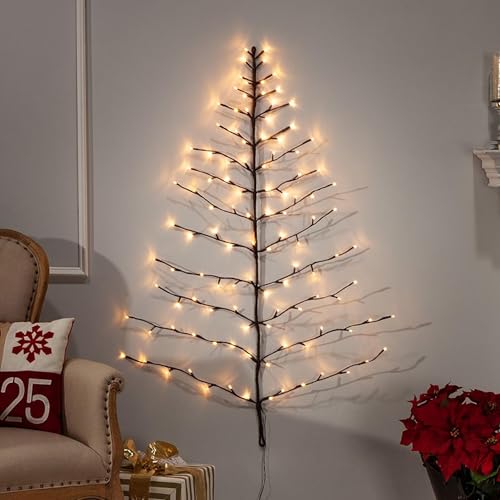 4FT LED Wall Tree with 108 Warm White Fairy Lights - Indoor Outdoor Holiday Decor