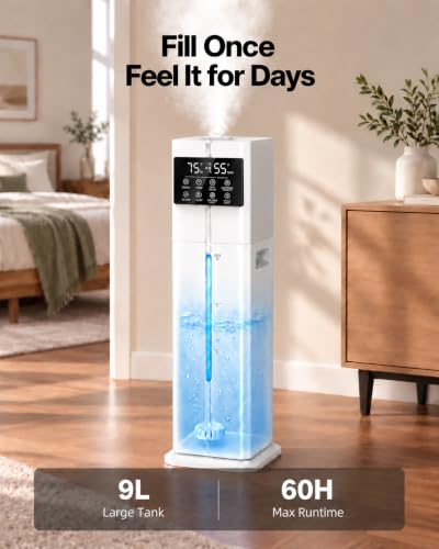 9L Bedroom Humidifier with 60H Runtime and Top Fill - Pure White