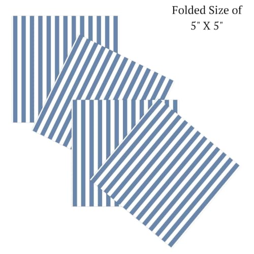 Disposable Blue and White Striped Cocktail Napkins - 100 Pack (2 x 50)