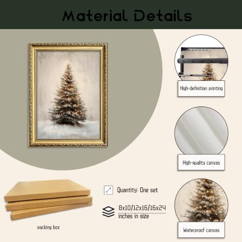Christmas Tree Wall Art in Snow Frame - Rustic Pine Canvas Decor 16x24