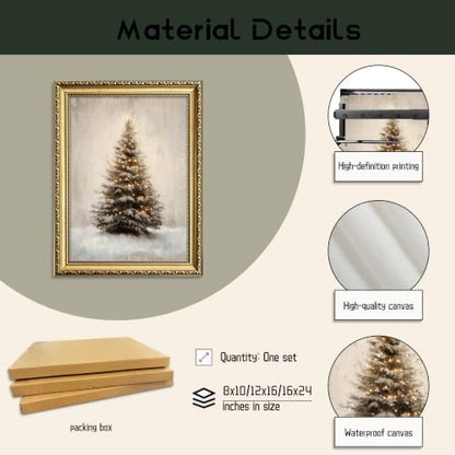 Christmas Tree Wall Art in Snow Frame - Rustic Pine Canvas Decor 16x24