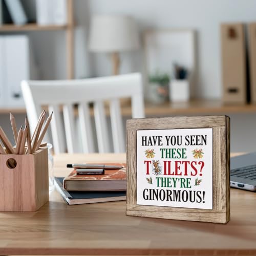 Funny Christmas Wooden Sign for Bathroom - Have You Seen These Toilets? Rustic Farmhouse Decor - Christmas 07