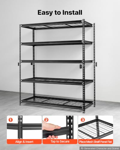 Heavy Duty 5-Tier Garage Storage Shelves 60 x 24 x 71.4 in Black
