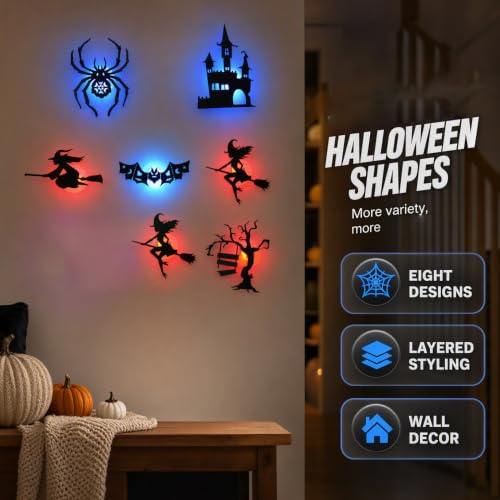 Halloween LED Wall Decor Lights 3D Bat Witch Stickers - Black Variation
