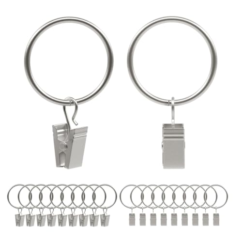 20 Pcs Curtain Rings with Clips - 1.26 Inch Inner Diameter, Matte Silver, 20 Pack
