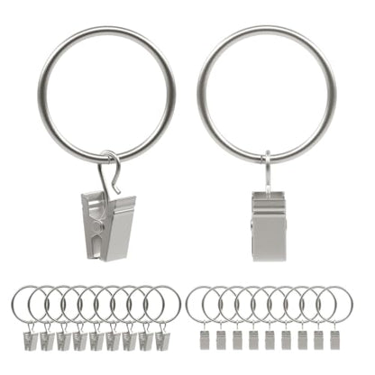 20 Pcs Curtain Rings with Clips - 1.26 Inch Inner Diameter, Matte Silver, 20 Pack