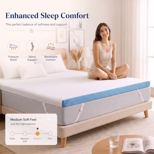 Blue King Size Gel Memory Foam Mattress Topper - 3 Inch Cooling Removable Cover