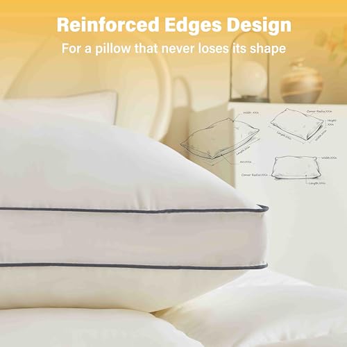 Queen Size Goose Down Fiber Pillow Set of 2 - White, Supportive & Fluffy