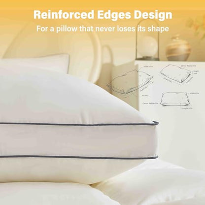 Queen Size Goose Down Fiber Pillow Set of 2 - White, Supportive & Fluffy