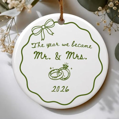Wedding Ornament for Couples 2026 - Mr & Mrs Just Married Keepsake with Variation The Year We Became Mr & Mrs 2026