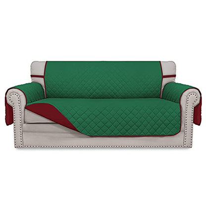 Reversible Couch Cover for Sofa with 2 Cushions - Green & Christmas Red, Medium-XL Loveseat
