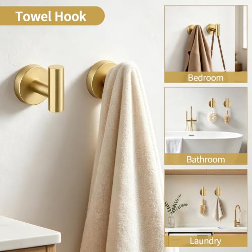 Brushed Gold Bathroom Accessories Set - 24 Inch Towel Bar, Toilet Paper Holder & Rings - Set A