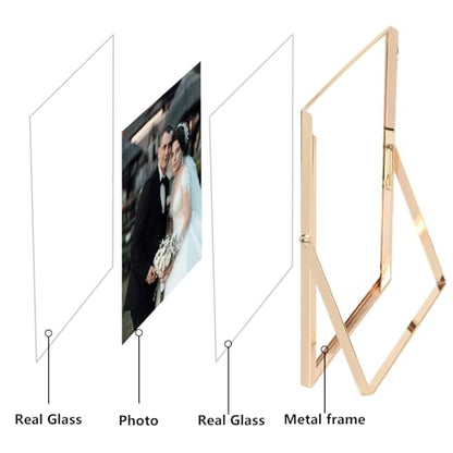 Gold 6x8 Inch Floating Photo Frame 2 Pack - Adjustable Tabletop & Wall Decor