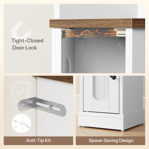 HOOBRO Small Corner Bathroom Cabinet with Reversible Door – White Walnut Finish, 8.3 x 8.3 x 65.8 inches