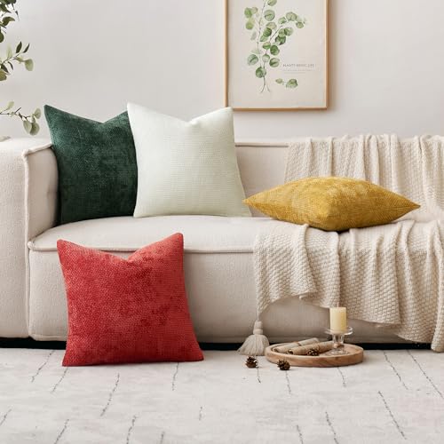 Christmas Green Chenille Couch Throw Pillow Covers 18x18in - Pack of 2