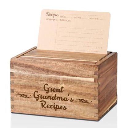 Grandma Recipe Box with 50 Recipe Cards & Dividers - Gift Organizer for Christmas & Birthdays
