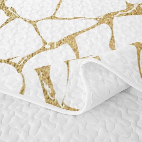 White Gold Metallic Marble Twin Quilt Set - Lightweight All-Season Bedding