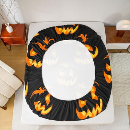 Kids Halloween Bed Sheets Set Full Size Trick or Treat Bedding with Deep Pockets - Black Yellow Orange