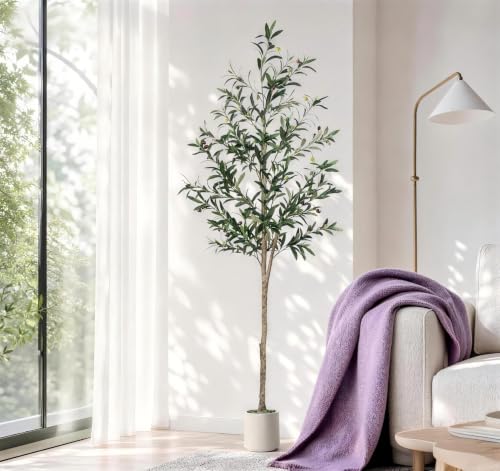 6ft Indoor Artificial Olive Tree with White Heavy Planter - Green 1.8m