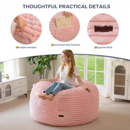 Pink Striped Bean Bag Chair with Removable Cover - 3FT Lounge Sofa