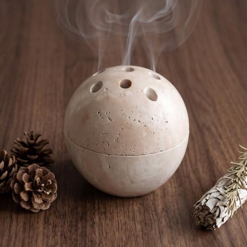 Handmade Travertine Incense Burner Holder for Sticks and Cones
