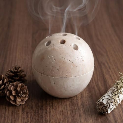 Handmade Travertine Incense Burner Holder for Sticks and Cones