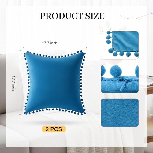 Dusty Blue Pumpkin Pillow Set of 2 - 15" Round Pleated & 18x18" Square Cushion Covers