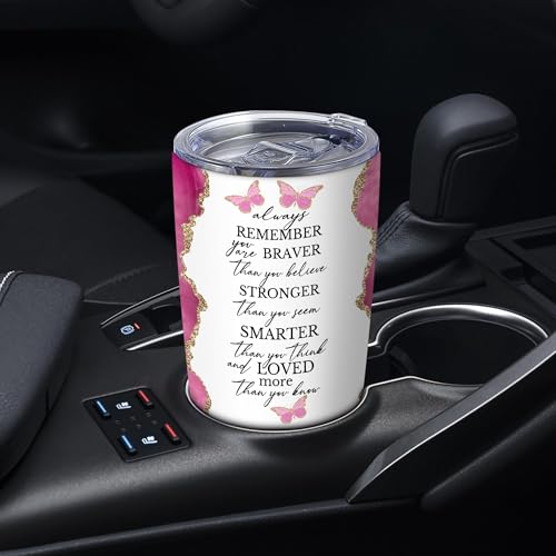 20oz Pink Agate Butterfly Insulated Stainless Steel Tumbler with Lid - Always Remember