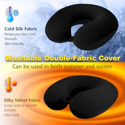 Travel Neck Pillow Memory Foam U Shape Airplane Pillow for Adults - Black