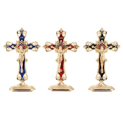 Mini Standing Crucifix Assortment with Enamel Details - 3 Inches, Pack of 3