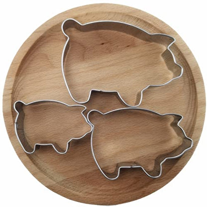 Mini Pig Shaped Cookie Cutters Set - Stainless Steel Baking Mold 3 Pcs