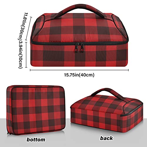 xigua Buffalo Plaid Casserole Dish Carrier, Portable Leakproof Insulated Casserole Carrier for Hot or Cold Food, Travel, Party, Picnic