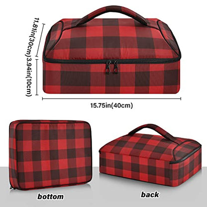 xigua Buffalo Plaid Casserole Dish Carrier, Portable Leakproof Insulated Casserole Carrier for Hot or Cold Food, Travel, Party, Picnic