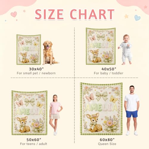 Fawn Personalized Baby Blanket with Name for Boys Girls Custom Gift