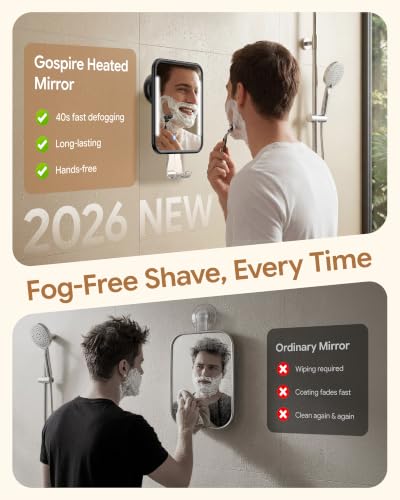 Gospire Heated Fogless Shower Mirror with Light - Black