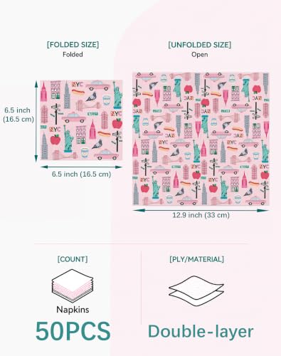50PCS Pink NYC Theme Disposable Paper Napkins for Parties