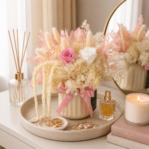 Preserved Flower Arrangement in Ceramic Vase - Long Lasting Gift for Her