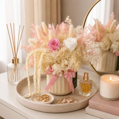 Preserved Flower Arrangement in Ceramic Vase - Long Lasting Gift for Her