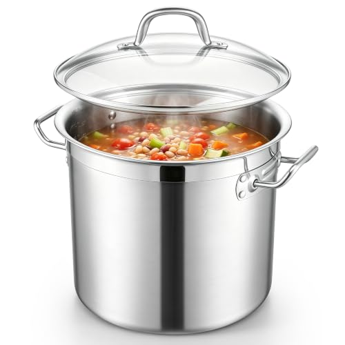 E-far 20 Quart Tri-Ply Stainless Steel Stock Pot with Lid - Induction Ready