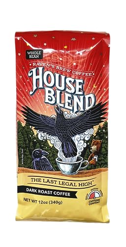 Raven’s Brew Coffee Gourmet Dark Roast Whole Bean Coffee - House Blend 12oz Bag