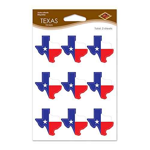 Beistle Texas Stickers 2 Sheets of Stickers In Package, Red/White/Blue (54744)