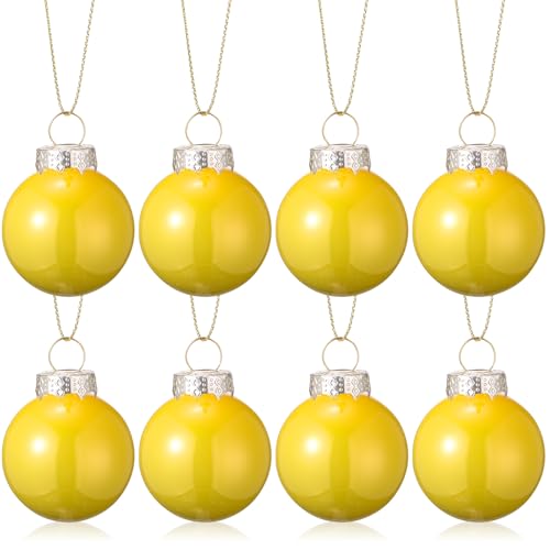 8 Pcs Yellow Christmas Ornament Set - 1.57 Inch Shatterproof Holiday Decorations with Hanging Loops