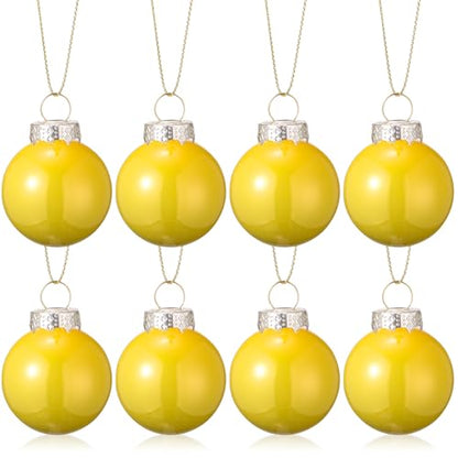 8 Pcs Yellow Christmas Ornament Set - 1.57 Inch Shatterproof Holiday Decorations with Hanging Loops
